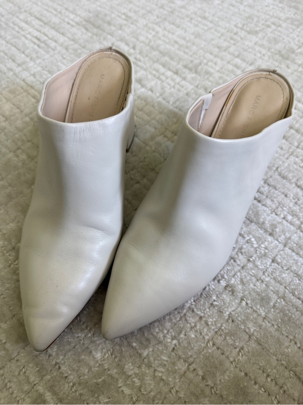Marc Fisher Cream Pointed-Toe Leather Mule Boots